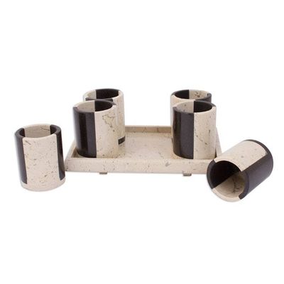 Alternate image for Black and Beige Marble Tequila Glasses Set of 6 Bicolor Modernity