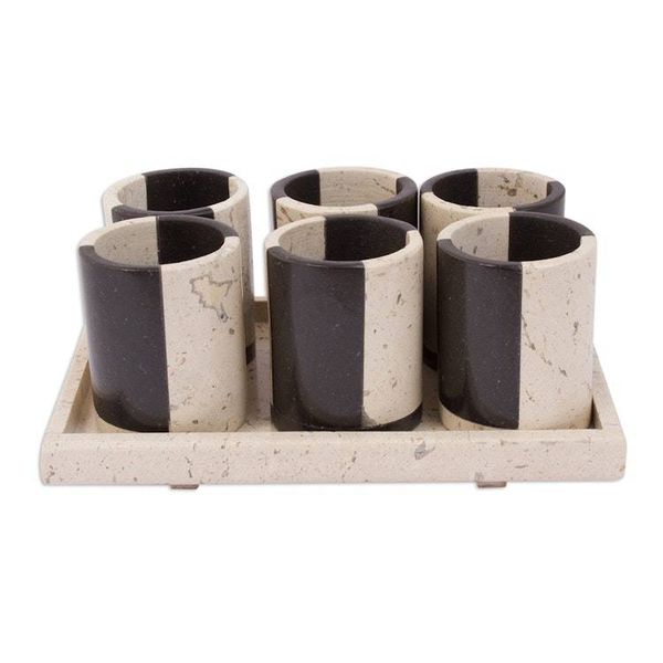 Alternate image for Black and Beige Marble Tequila Glasses Set of 6 Bicolor Modernity