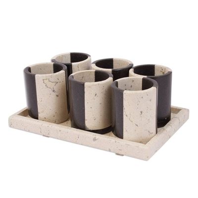 Alternate image for Black and Beige Marble Tequila Glasses Set of 6 Bicolor Modernity