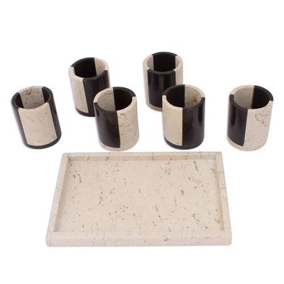 Alternate image for Black and Beige Marble Tequila Glasses Set of 6 Bicolor Modernity