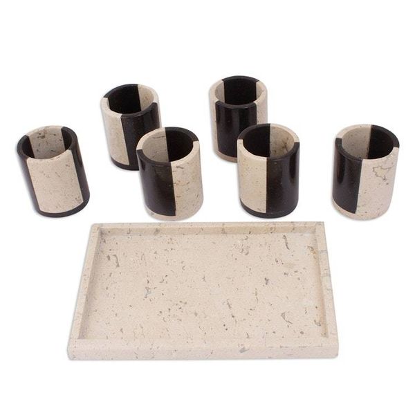 Alternate image for Black and Beige Marble Tequila Glasses Set of 6 Bicolor Modernity