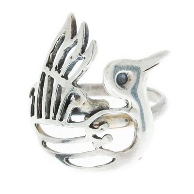 Alternate image for Hummingbird Themed Sterling Silver Cocktail Ring Huitzitzilin