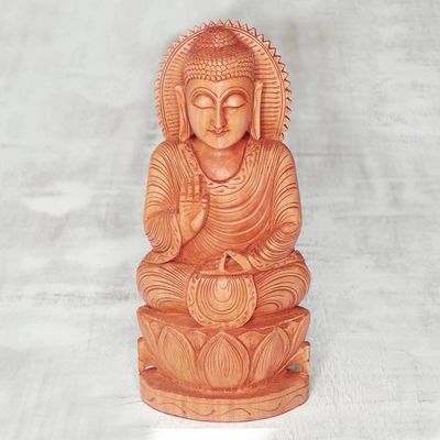Primary image for Hand Carved Kadam Wood Meditating Buddha Statuette Benevolent Buddha