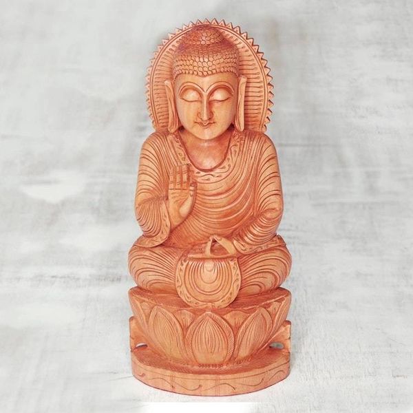 Alternate image for Hand Carved Kadam Wood Meditating Buddha Statuette Benevolent Buddha