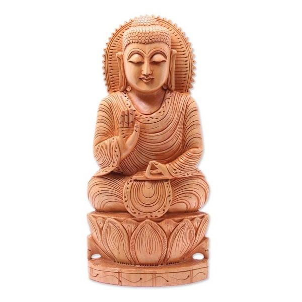 Alternate image for Hand Carved Kadam Wood Meditating Buddha Statuette Benevolent Buddha