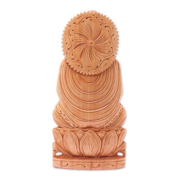 Alternate image for Hand Carved Kadam Wood Meditating Buddha Statuette Benevolent Buddha