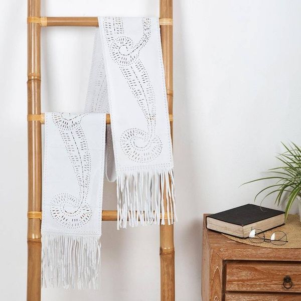 Alternate image for Hand Crafted White Suede Leather Scarf Driven Snow