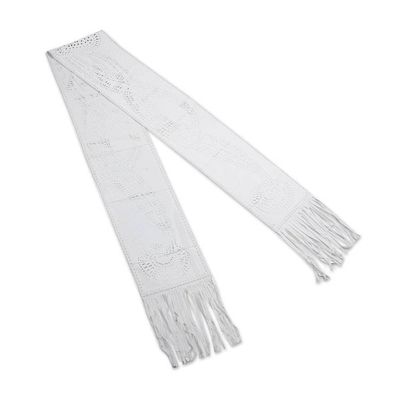 Alternate image for Hand Crafted White Suede Leather Scarf Driven Snow