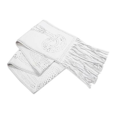 Alternate image for Hand Crafted White Suede Leather Scarf Driven Snow