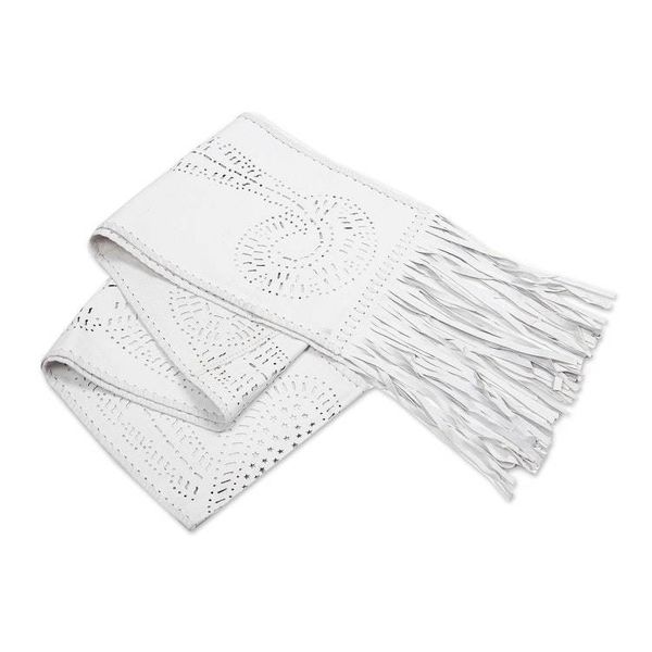 Alternate image for Hand Crafted White Suede Leather Scarf Driven Snow