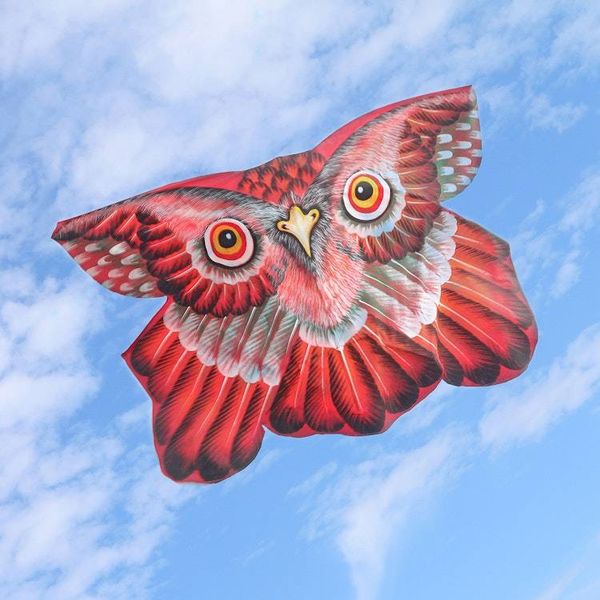 Alternate image for Hand Painted Red Nylon Balinese Owl Kite Crimson Owl