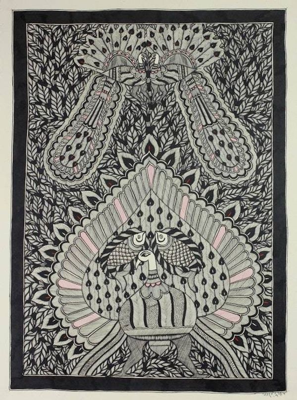 Image for Original Madhubani Style Painting on Handmade Paper Unity in Nature