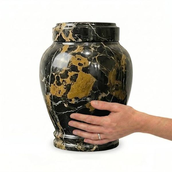 Alternate image for Lux Black and Gold Marble Cremation Urn for Human Ashes – Handcrafted Natural Stone Memorial Urn | Large and Extra-large Sizes
