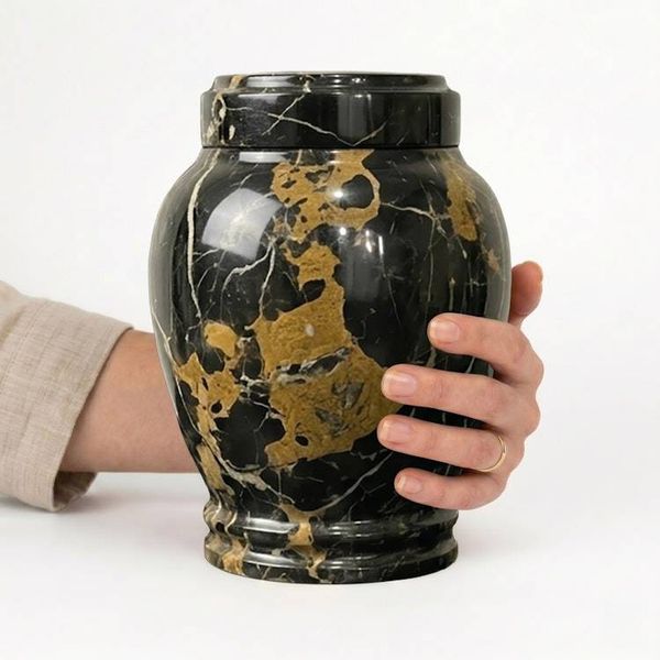 Alternate image for Lux Black and Gold Marble Cremation Urn for Human Ashes – Handcrafted Natural Stone Memorial Urn | Large and Extra-large Sizes