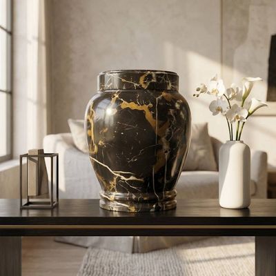 Alternate image for Lux Black and Gold Marble Cremation Urn for Human Ashes – Handcrafted Natural Stone Memorial Urn | Large and Extra-large Sizes