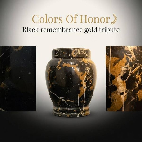 Alternate image for Lux Black and Gold Marble Cremation Urn for Human Ashes – Handcrafted Natural Stone Memorial Urn | Large and Extra-large Sizes