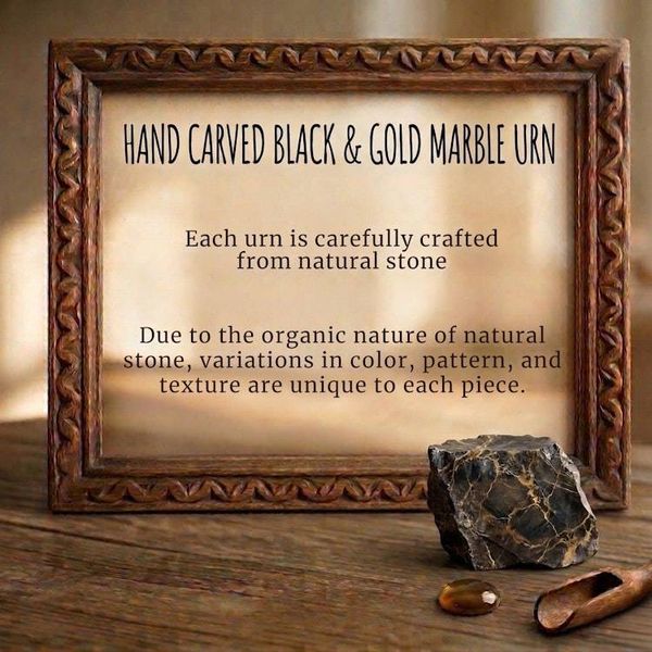 Alternate image for Lux Black and Gold Marble Cremation Urn for Human Ashes – Handcrafted Natural Stone Memorial Urn | Large and Extra-large Sizes