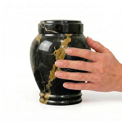 Alternate image for Black and Gold Marble Urn for Child or Pet Ashes – Handcrafted Natural Stone Memorial Urn