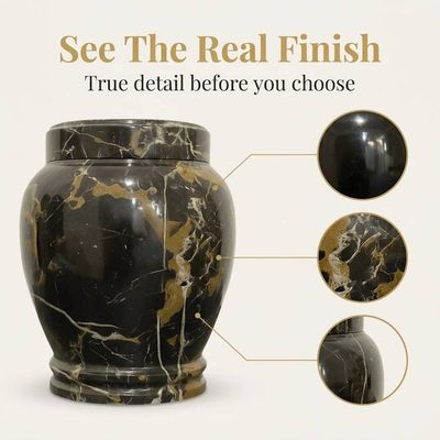 Alternate image for Black and Gold Marble Urn for Child or Pet Ashes – Handcrafted Natural Stone Memorial Urn