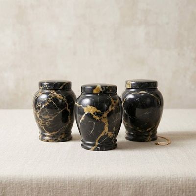 Alternate image for Black and Gold Marble Keepsake Urn for Ashes – Handcrafted Natural Stone Memorial Urn