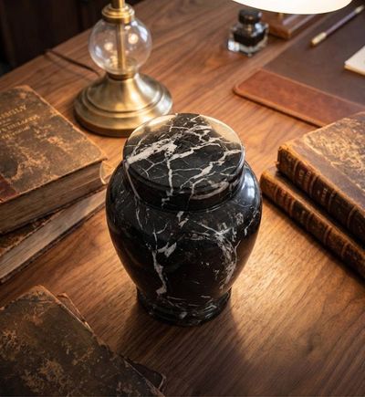 Alternate image for Zuri Black Zebra Marble Urn for Child or Pet Ashes – Handcrafted Natural Stone Memorial Urn