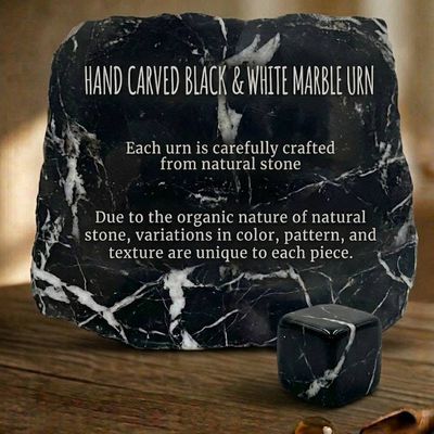 Alternate image for Zuri Black Zebra Marble Urn for Child or Pet Ashes – Handcrafted Natural Stone Memorial Urn