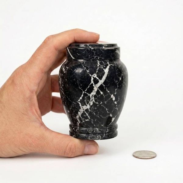 Alternate image for Zuri Black Zebra Marble Keepsake Urn for Ashes – Handcrafted Natural Stone Memorial Urn