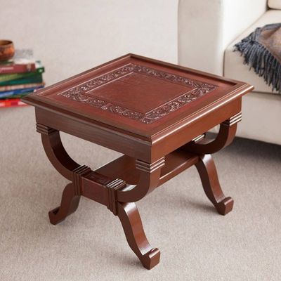 Primary image for Peruvian Contemporary Leather Wood Accent Table Fern Garland