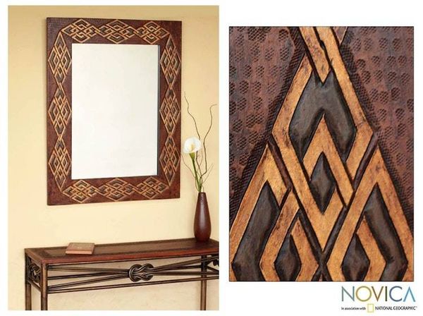 Alternate image for Handmade Leather Mirror Large Gordian Knot