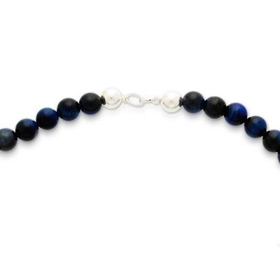Alternate image for Hand-Painted Cobalt Ceramic and Tigers Eye Beaded Necklace Cobalt Delight