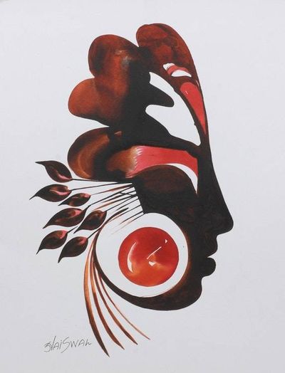 Primary image for Brown and Red Expressionist Painting of a Person and Petals Floral Blossom