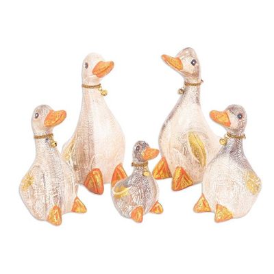 Alternate image for Set of 5 Hand-Carved Wood Duck Sculptures from Thailand Duck Gathering