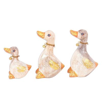 Alternate image for Set of 5 Hand-Carved Wood Duck Sculptures from Thailand Duck Gathering