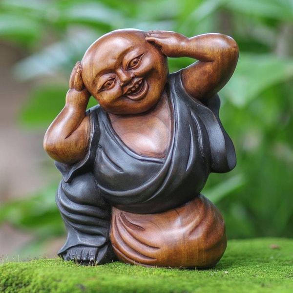 Alternate image for Hand Carved Suar Wood Buddha Sculpture Laugh with Me
