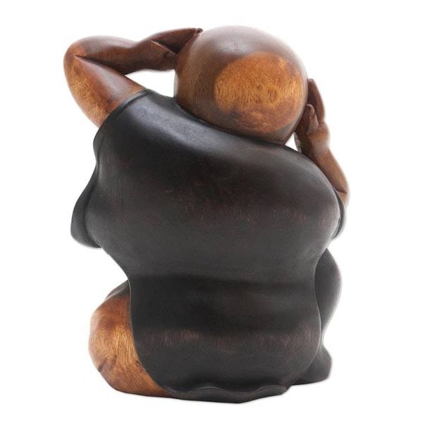 Alternate image for Hand Carved Suar Wood Buddha Sculpture Laugh with Me