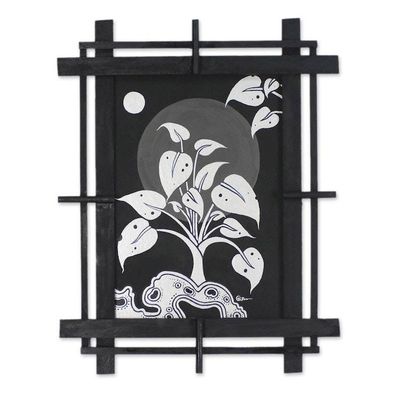 Primary image for Leaf Composition Wood Wall Art in Silver from Thailand Midnight Leaves in Silver