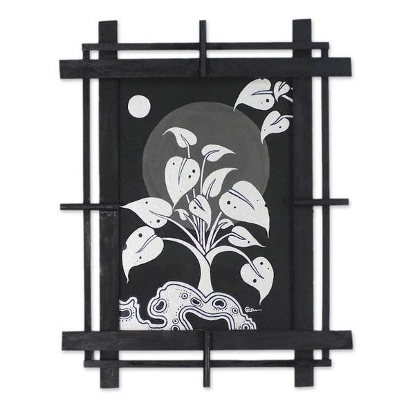 Alternate image for Leaf Composition Wood Wall Art in Silver from Thailand Midnight Leaves in Silver