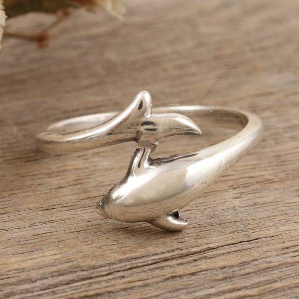 Alternate image for Sterling Silver Dolphin Wrap Ring in High Polish Finish Free Flippers