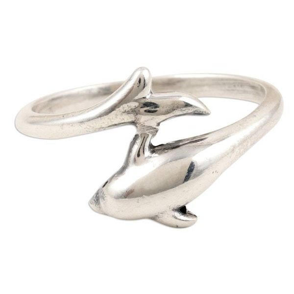Alternate image for Sterling Silver Dolphin Wrap Ring in High Polish Finish Free Flippers