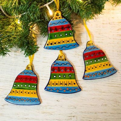 Main image for Colorful Talavera-Style Ceramic Ornaments Set of 4 Bell Festivity