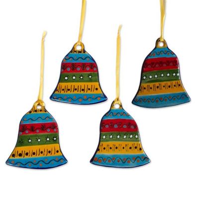 Alternate image for Colorful Talavera-Style Ceramic Ornaments Set of 4 Bell Festivity