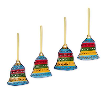 Alternate image for Colorful Talavera-Style Ceramic Ornaments Set of 4 Bell Festivity