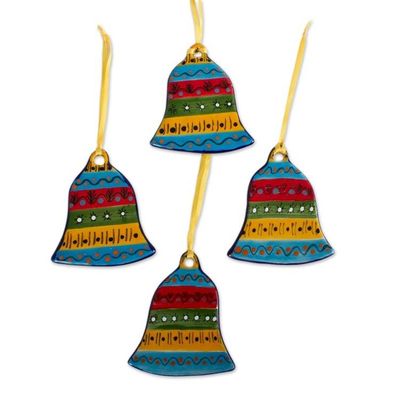 Alternate image for Colorful Talavera-Style Ceramic Ornaments Set of 4 Bell Festivity