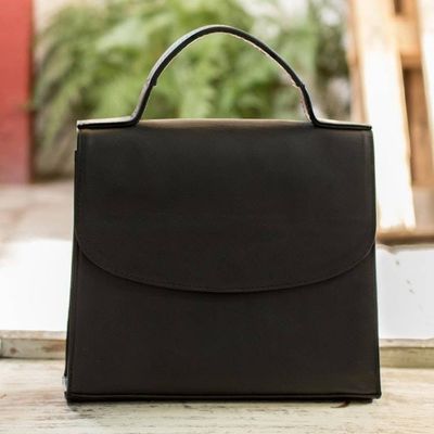 Alternate image for Classic Black Leather Handbag Mombacho Black