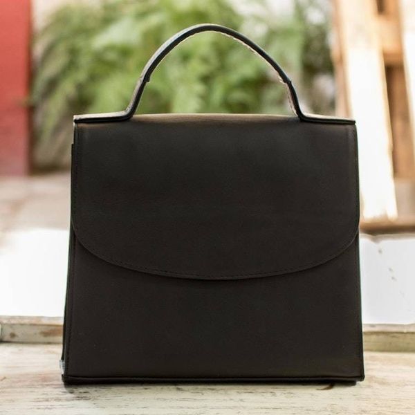 Alternate image for Classic Black Leather Handbag Mombacho Black