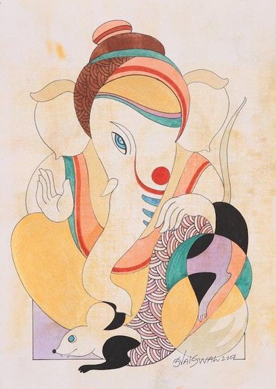 Primary image for Colorful Expressionist Painting of Lord Ganesha from India Calm Ganesha