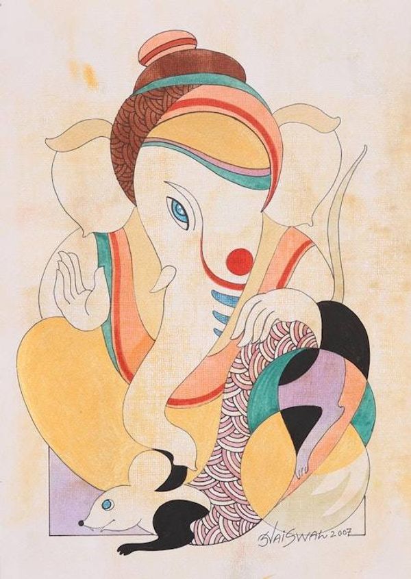Alternate image for Colorful Expressionist Painting of Lord Ganesha from India Calm Ganesha