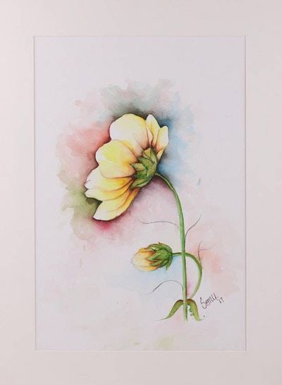 Primary image for Signed Realist Painting of a Yellow Flower from India Yellow Wonder
