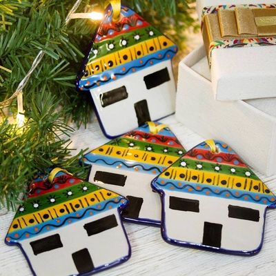 Primary image for Colorful Talavera-Style Ceramic Ornaments Set of 4 Colorful House