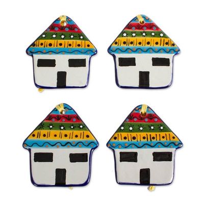 Alternate image for Colorful Talavera-Style Ceramic Ornaments Set of 4 Colorful House